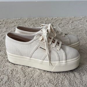 Superga Canvas Platform Sneakers size 38 cream worn once
